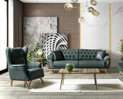 Zdjęcie produktu dla Zestaw do salonu wysokiej jakości sofa 3-osobowa fotel tapicerka zielony