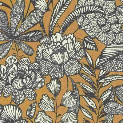 Produktbild von Vliestapete 555363 Tapete Botanical Dschungel 53 x 1005 cm Rasch Lirico Schwarz Gelb
