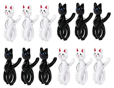 Strandhandtuchclips, Katzenform, 12 Stück, Kunststoff, schwarz/weiß