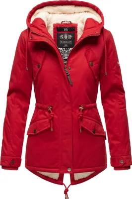 Produktbild von Marikoo Manolya Damen Winter Jacke Stepp Parka Mantel Teddyfell warm gefüttert Manolya Rot Gr. 34 - XS