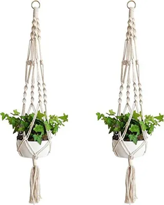 Produktbild von 2 Stück Pflanzenaufhänger, Makramee Blumenampel Baumwollseil Hängeampel Blumenhänger Pflanzhänger für Innen Außen Decken Wanddekoration Balkon Gärten, Haushalt Dekoration, Bürogärtnerei