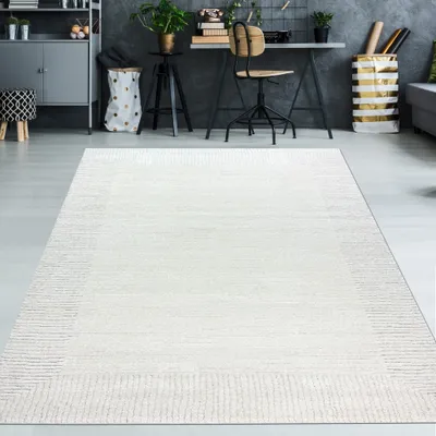 Produktbild von Wohnzimmer Schlafzimmer Teppich Striche weich 3d-effekt creme grau Größe - 160 x 230 cm