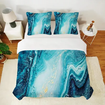 Productafbeelding van Bettovertrek 200x200 cm met 2 kussenslopen 65x65 cm, marmerblauw, microvezel