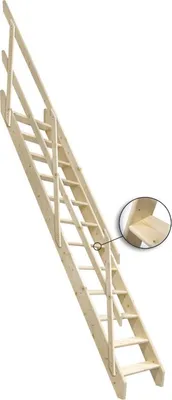 A wooden staircase with a handrail, shown against a white background.