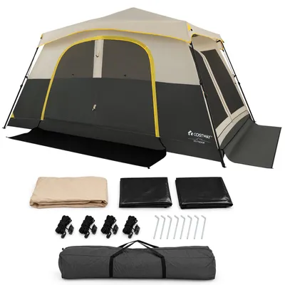 Produktbild von COSTWAY Campingzelt für 10 Personen, Wurfzelt mit Belüftung&Regenschutz, inkl. Tragetasche, 4 Windseile & 8 Heringe, Familienzelt Beige 399x267x201cm