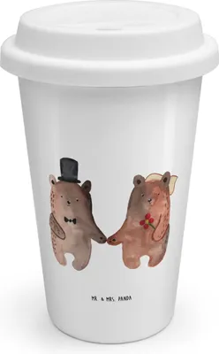 Produktbild von Mr. & Mrs. Panda Mehrwegbecher Bär Heirat - Weiß - Geschenk, Isolierbecher To Go, Teddy, Coffee Becher, Thermobecher, ToGo Kaffeebecher