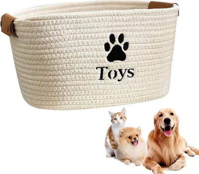 Produktbild von Aufbewahrungskorb für Hundespielzeug aus Baumwollseil - Korb für Hundespielzeug - Aufbewahrungsbox Haustierbedarf - Spielzeug für Katzen und Hunde.