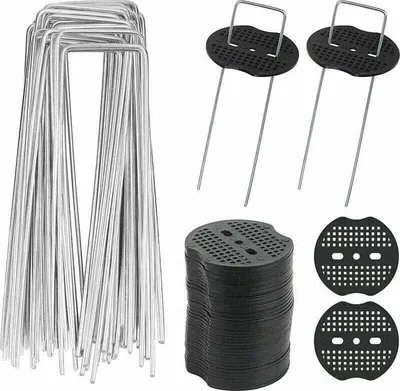 Produktbild von 40 Stück U-förmige Gartenpfähle mit 40 Unterlegscheiben, Metall-Gartenpfähle zur Befestigung von Unkrautvlies (150 x 4 mm)