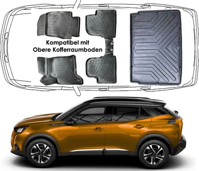Produktbild von 3D Auto Fußmatten & Obere Kofferraumwanne Set Kompatibel mit Peugeot 2008 Hybrid 2.Gen ab 2023
