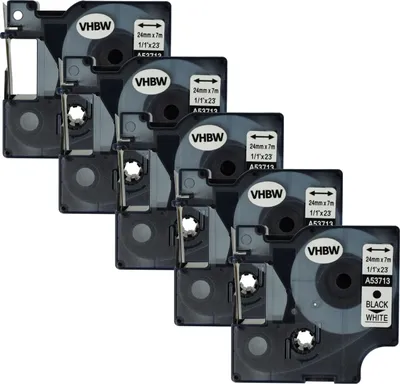 Produktbild von vhbw 5x Schriftband-Kassette kompatibel mit Dymo LabelMaker PC2, PC Etiketten-Drucker 7m x 24mm Schwarz auf Weiß