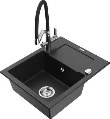 Produktbild von Mexen Enzo 1 Becken-Granitspüle mit Abtropffläche und Mischbatterie Duo, Schwarz/Silbermetallic - 6506-73-671701-07