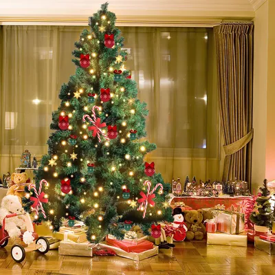 Image de Arbre de Noël artificiel Peviasot, 180 cm de hauteur, avec 250 LED blanc chaud, 860 branches, en PVC et métal, branches qui s'ouvrent automatiquement, couleur verte