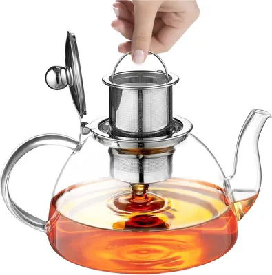 Imagen del producto de Tetera de vidrio con filtro de 1300 ml – Fabricada en vidrio de borosilicato – Tetera y tapa de vidrio – Apta para lavavajillas