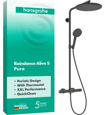 Duschsystem mit Thermostat, Regendusche 300 mm, Handbrause 3 Jets