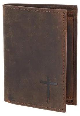 Produktbild von oxmox Leder Geldbörse Leather RFID Protect Kombibörse Freedom Cross Embossed Vintage Dark Brown dunkelbraun