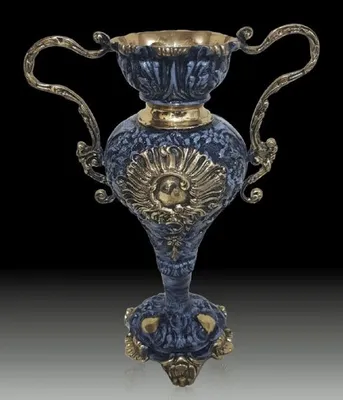 Produktbild von Casa Padrino Luxus Barock Vase Blau / Gold 30 x H. 38 cm - Handgefertigte Barockstil Blumenvase