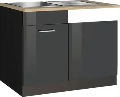 Obrázek produktu pro Dřezová jednotka Held Möbel Mailand 110 x 60 x 85 cm šedá vysoce lesklé šedá matný
