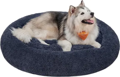 Produktbild von Feandrea flauschiges Hundebett, Katzenkorb, Donut-Kissen, waschbar, herausnehmbare Kernfüllung, Langplüsch, 140 cm Durchmesser, dunkelgrau