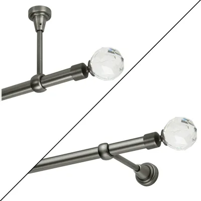 Produktbild von Gardinenstange 600 cm, 1-läufig, Antik Stahl, Vorhangstange mit Kristallkugel, für Wandmontage- oder Deckenbefestigung