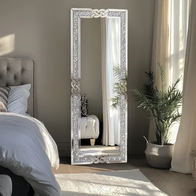 Produktbild von WISFOR Rechteckiger Standspiegel Ganzkörperspiegel Luxus Ankleidespiegel 55 x 160 cm mit zerbrochenen Diamanten 25,15 kg Wandspiegel Flurspiegel