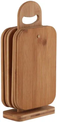 Produktbild von Famanu Schneidebrettset 7-teilig, inklusive 6 Bambusbrettchen und Halter, ideal für die Küche