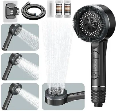 Produktbild von Hochdruckduschkopf mit 15-fach-Filter, 4 Strahlarten, wassersparend, für Hartwasser