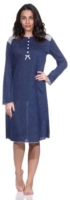 Produktbild von Damen Nachtkleid Nachthemd Sleepshirt mit Knopfleiste; Dunkelblau M