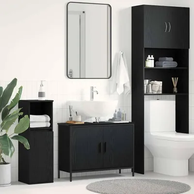 Produktbild von Möbel Waschbeckenschrank Schwarz Eichen-Optik 80 x 30 x 60 cm - Badspiegel &59008