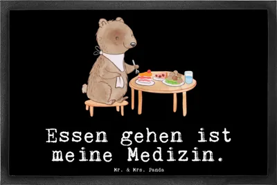 Produktbild von Mr. & Mrs. Panda Fußabtreter Bär Essen gehen 40 x 60 cm - Schwarz - Geschenk, Fussmatte, Restaurant, Restaurantbesuch, Schmutzfangmatte, Schmutzmatte, fußmatte