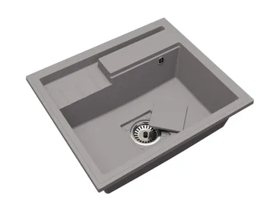 Zdjęcie produktu dla Zlewozmywak granitowy jednokomorowy Elite 6052 - Szary - Maskownica odpływu - Chromowany syfon - deska do krojenia
