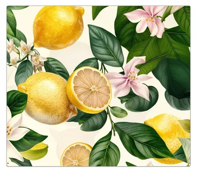 Produktbild von Spritzschutz Herdabdeckplatte Schneidebrett aus Glas Zitronenblumen 1-Teilig (60x52cm)