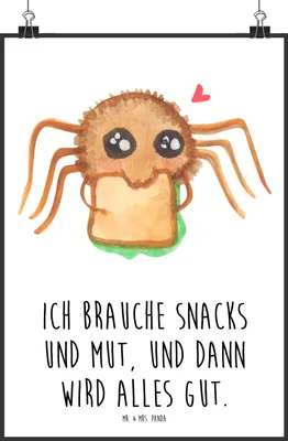 Produktbild von Mr. & Mrs. Panda Bild Spinne Agathe Sandwich DIN A1 - Weiß - Geschenk, Hunger, Plakat, Glück, Mut, Hungrig, Lebensfreude, Alles Wird gut, Kunstdruck, drucke, wanddeko