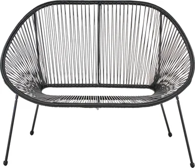 Obrázok produktu pre BELIANI Záhradná lavička čierna z umelého ratanu a ocele 114 cm papasan moderný záhradný nábytok
