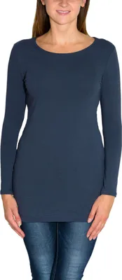 Produktbild von Alkato Damen Langarm Longshirt  Langarmshirt Tunika Basic Shirt, Farbe: Jeans, Größe: L