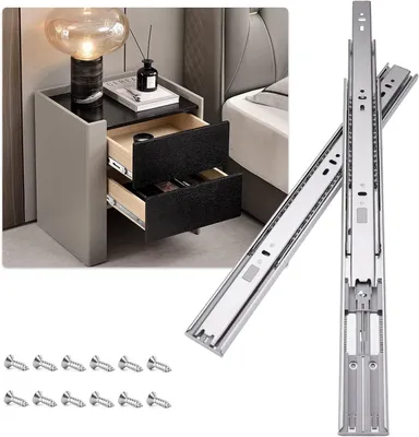 Imagen del producto de Guías para cajones de 550 mm - Cierre suave - Montaje inferior y lateral - Capacidad de carga de 45 kg - 6 pares - Estructura de acero de alta calidad - Guía para cajones