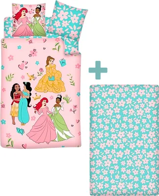 Produktbild von Disney Princess Kinderbettwäsche + Spannbettlaken Set 3-tlg.135-140x200 cm