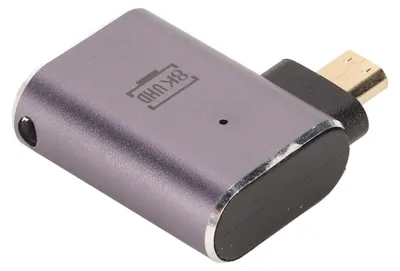 Image de Adaptateur HD femelle vers Micro HD à angle droit avec éclairage LED, prenant en charge une vitesse de 48 Gbps et une résolution 8K ; convertisseur HD vers Micro HD « Plug and Play »