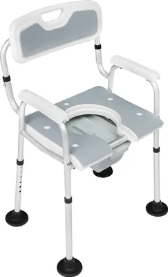 Immagine prodotto di Sedia da doccia e WC per anziani - Regolabile in altezza da 40 a 50 cm - Con braccioli e schienale - Per il letto e la doccia - Argento