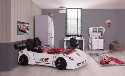 Obrázek produktu pro Autobett Kinderzimmer Set Weiß Schrank Schreibtisch Kommode