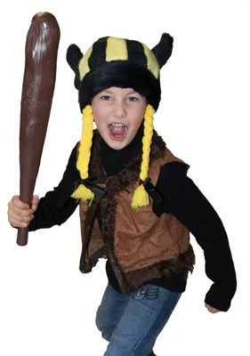 Produktbild von Wikingermütze Kinder gelb mit Hörnern und Zöpfen bis 54 cm Kopfumfang