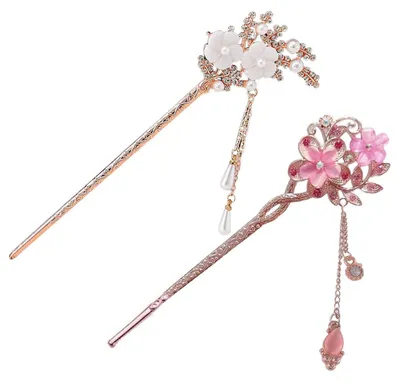 Imagen del producto de Horquillas vintage con flores y borlas, 2 unidades, para cabello largo, accesorios para el cabello de estilo asiático