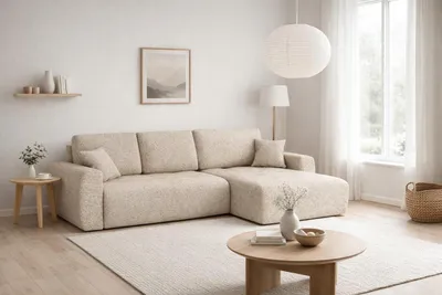 Produktbild von Kaiser Möbel Ecksofa mit Schlaffunktion und  Bettkasten L-Form Ivo XL, Chenille-Stoff Artico, Beige, Rechts