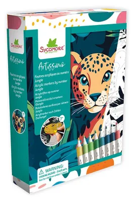 Zdjęcie produktu dla Artissimo - Markery akrylowe "maluj po numerach" - Dżungla - od 7 roku życia