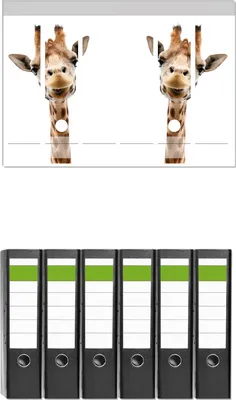Produktbild von Wallario 6 Stück breite Ordner inkl. Klebeetiketten mit Motive Giraffenkopf -  Set mit Rückenschildern / Ordnerrücken Stickern