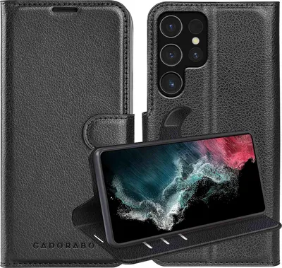 Obrázek produktu pro Cadorabo Case for Samsung Galaxy S22 ULTRA in PHANTOM BLACK Ochranné pouzdro s magnetickým zavíráním, funkcí stojánku a flipovým krytem se slotem na karty Etui Handy Klapp Hülle Book Tasche