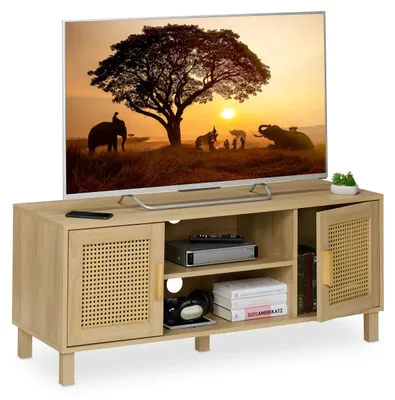TV-Möbel Rotan-Look für TVs bis 50 Zoll, 115x48x40 cm, Natur