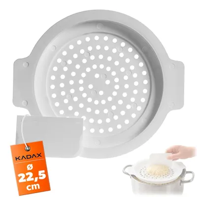 Produktbild von KADAX Spätzlesieb Ø 22,5 cm mit Schaber, Spätzlereibe aus Kunststoff zur einfachen Herstellung von hausgemachten Spätzle & Knöpfle, Spätzlehobel für Töpfe, Spätzlespresse