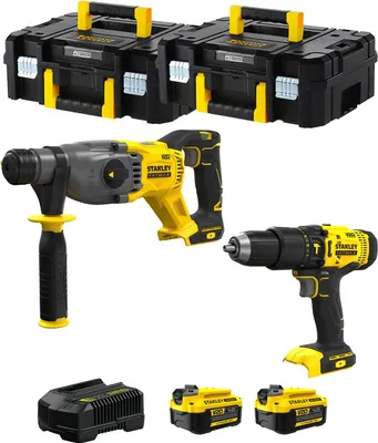 Zdjęcie produktu dla Zestaw STANLEY FatMax SVK201 (SFMCH900 + SFMCD711 + 2 x 4,0 Ah + ładowarka + 2 x TSTAK II)