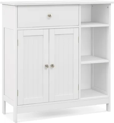 Produktbild von COSTWAY Badezimmerschrank, Unterschrank für das Bad mit Schublade, Türen & verstellbarem Regal, Badschrank aus Holz für Badezimmer, Wohnzimmer, Schlafzimmer & Küche, 75x30x80cm, Weiß