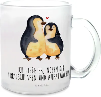 Produktbild von Mr. & Mrs. Panda Pott Pinguine Einschlafen - Transparent - Geschenk, für Frauen, Hochzeitstag, Freund, Jahrestag, Valentinstag, Freundin, Teetasse, Haferl, Tee Tasse